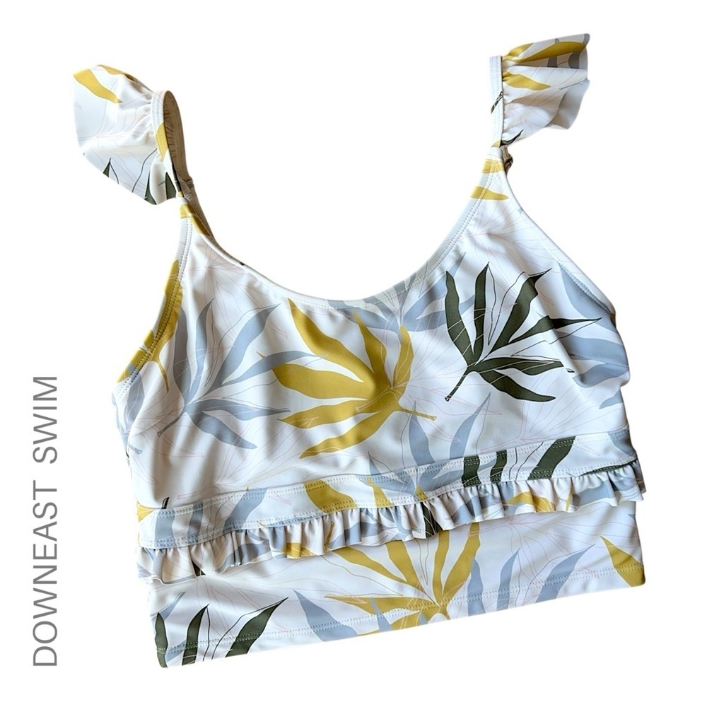 DOWNEAST | NWOT FLORAL LEAF TANKINI TOP RUFFLE CAP SLEEVE UPF 50 | MEDIUM